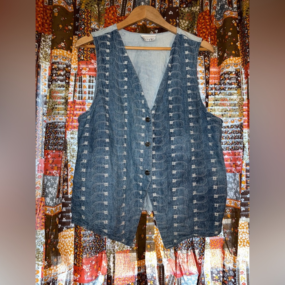90s denim embroidery vest
